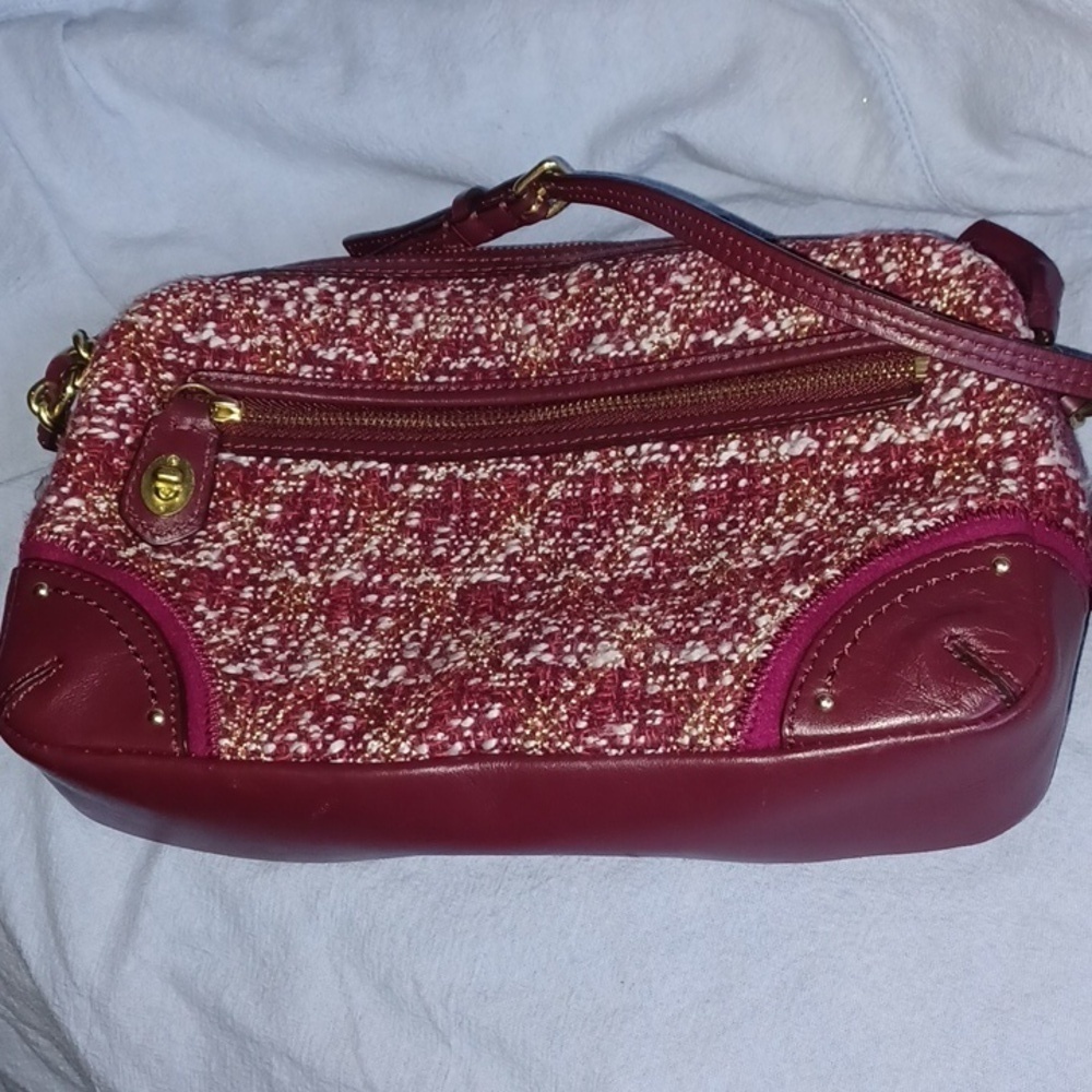 Coach Chelsea Tweed Burgundy and Gold accents shoulder bag